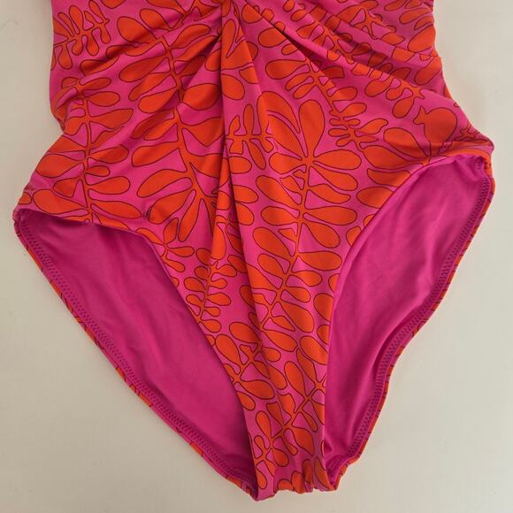 Trina Turk Trellis Twist One Piece Swimsuit Pink Orange Halter Tie Women 6 - Picture 7 of 11
